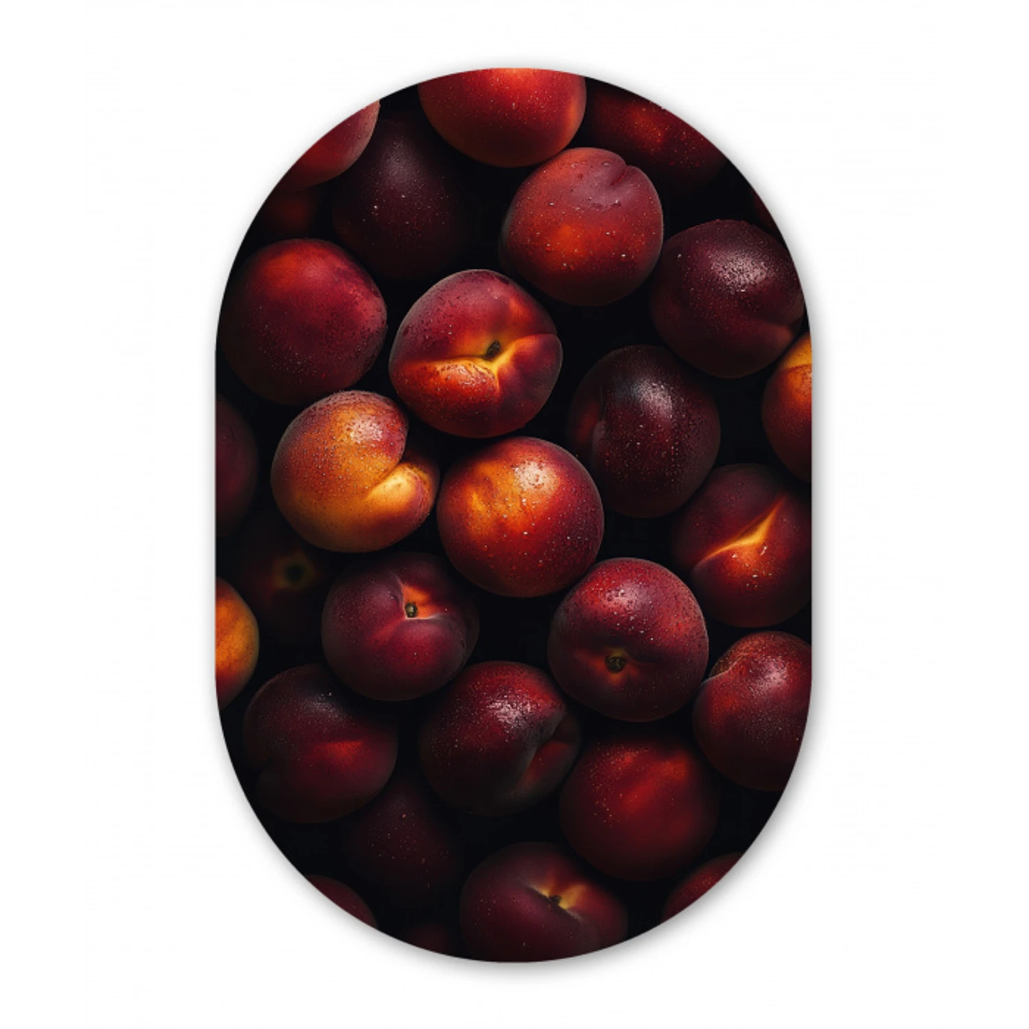 Fruit - Close up - Nectarines Wandcirkel Ovaal Glas middel -3d