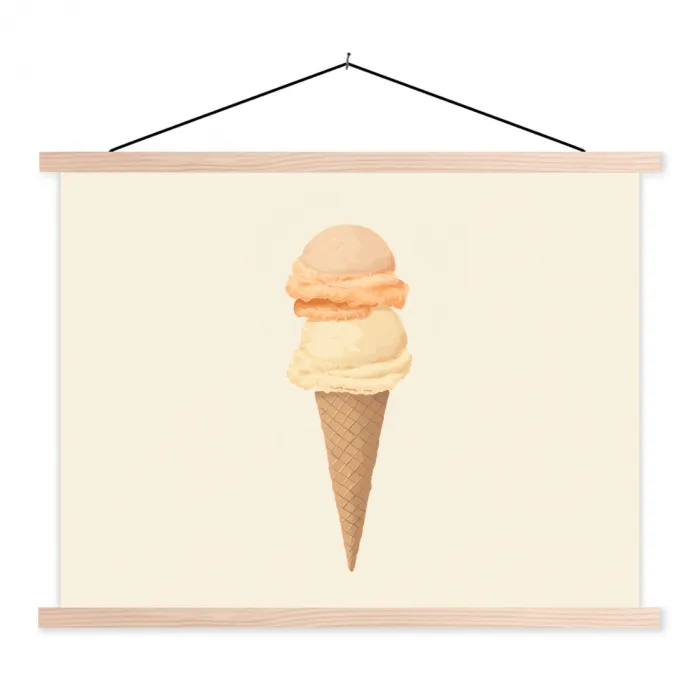 Minimalistisch - Schepijs - Hoorntje - Beige textielposter latten blank klein -3d