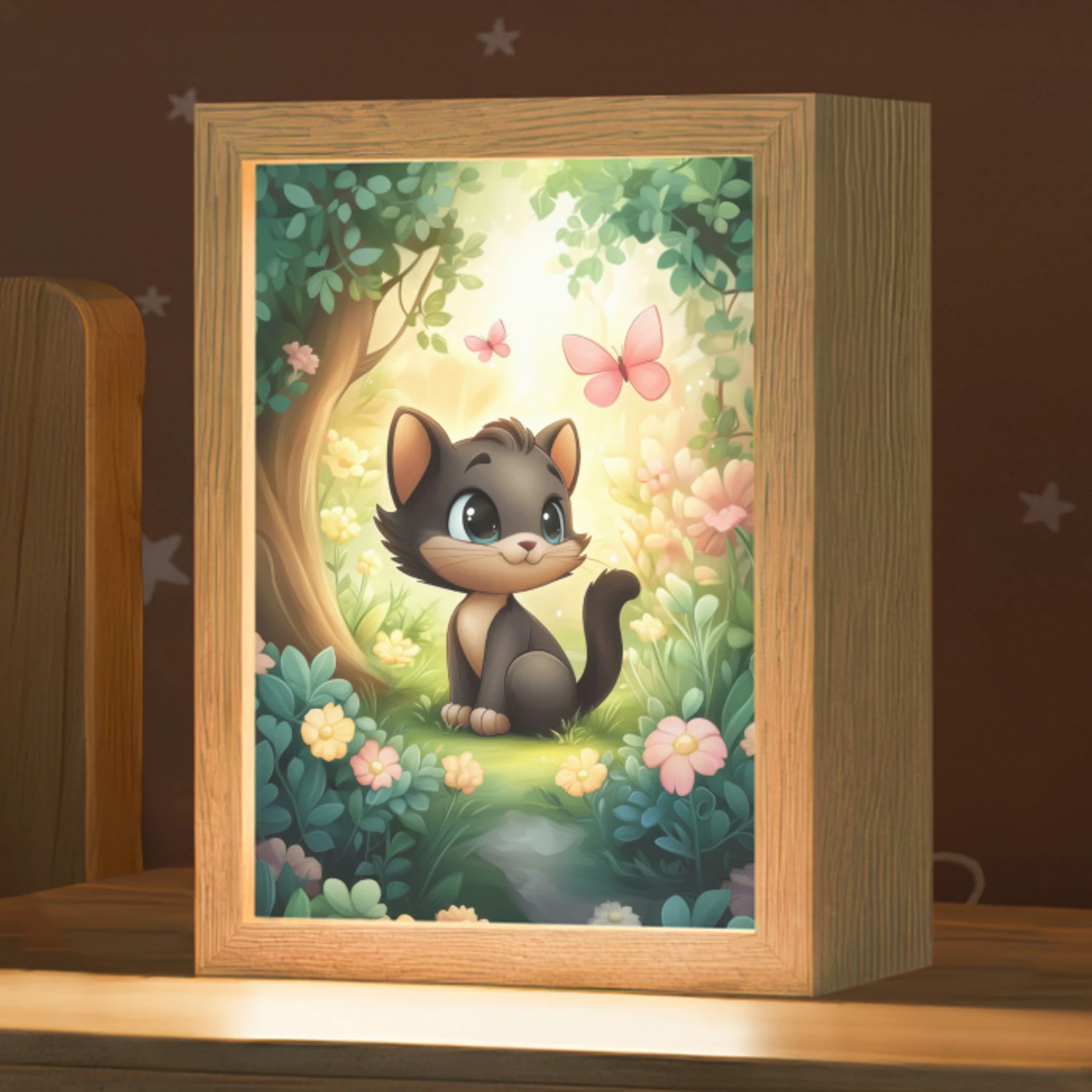 Kat - Zwart - Bos - Vlinders Light Box met kabel klein -zzz_3d_website