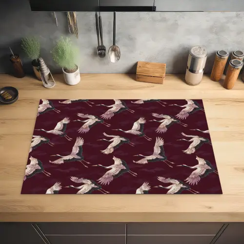 Kraanvogels - Klassiek - Bordeaux Inductie beschermer vinyl 3mm klein 276 -sfeer5
