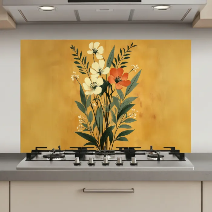 Bladeren - Boeket - Bloemen - Geel keuken achterwand spatscherm klein -3d_website