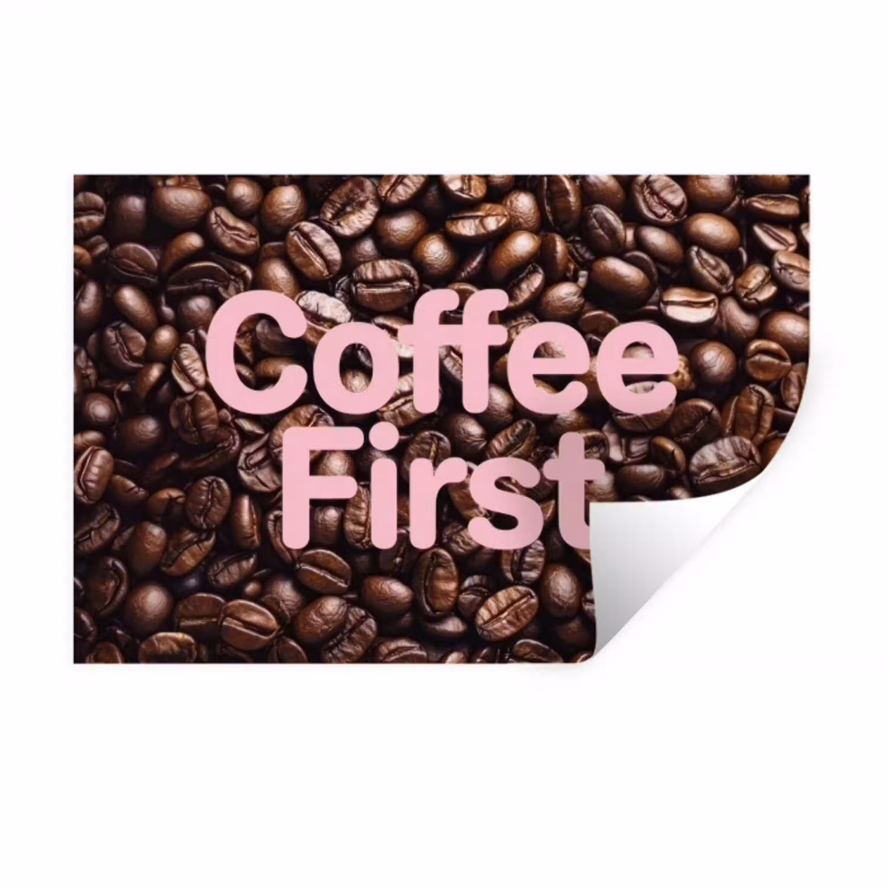 Coffee First - Koffiebonen - Roze Muursticker klein -3d