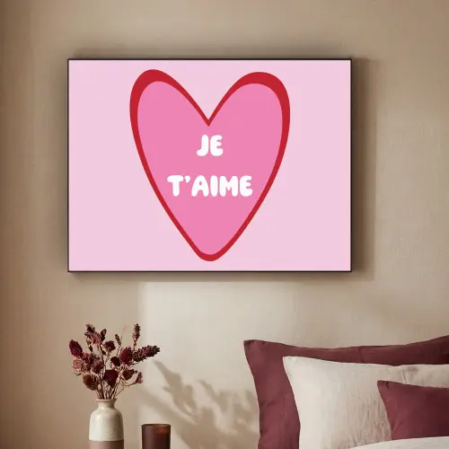 Hart - Frans - Valentijn - Roze Textielframe zwart klein -sfeer1