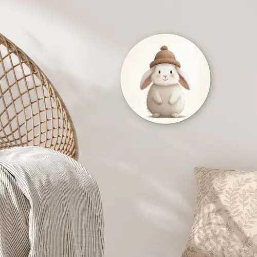 Konijn - Muts - Oren - Beige Wandcirkel kunststof plaat 5mm dik klein -sfeer5