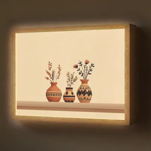 Vazen - Bloemen - Bladeren - Minimalistisch Light Box met batterij (Wandlamp) middel -z3d_website