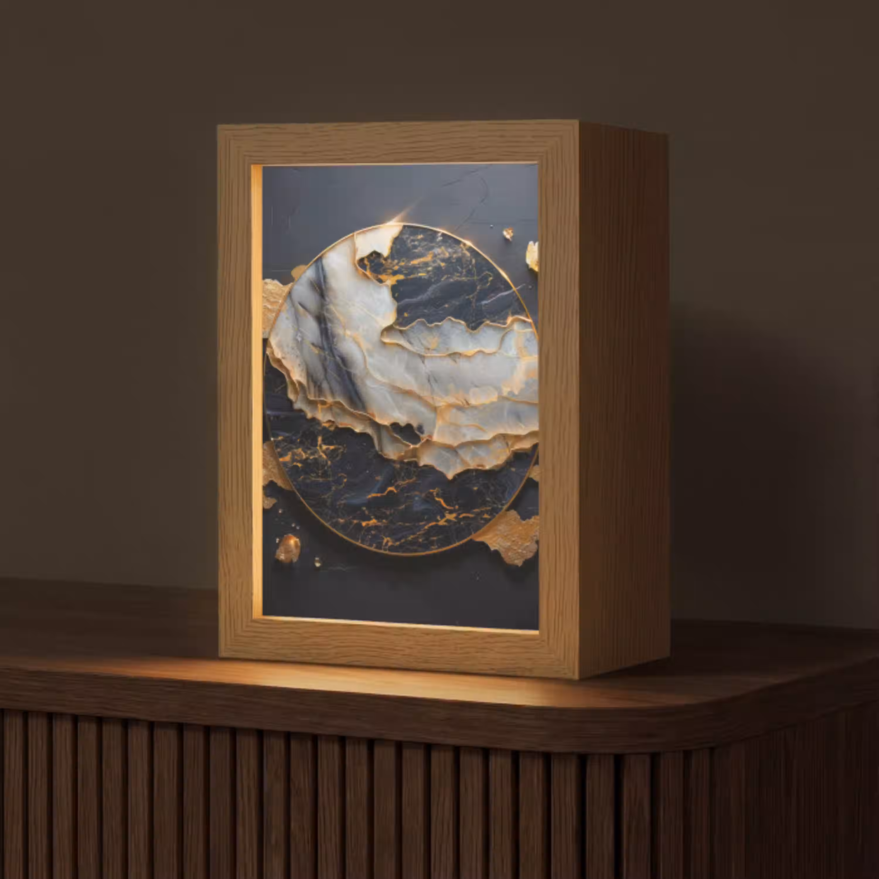 Kunst - Goud - Zwart - Modern - Abstract Light Box met kabel (Tafellamp) klein -z3d_website