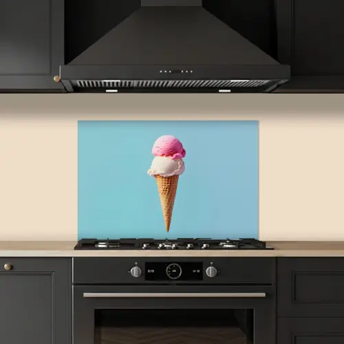Bolletjes - Schepijs - Hoorntje - Blauw keuken achterwand spatscherm klein -sfeer1