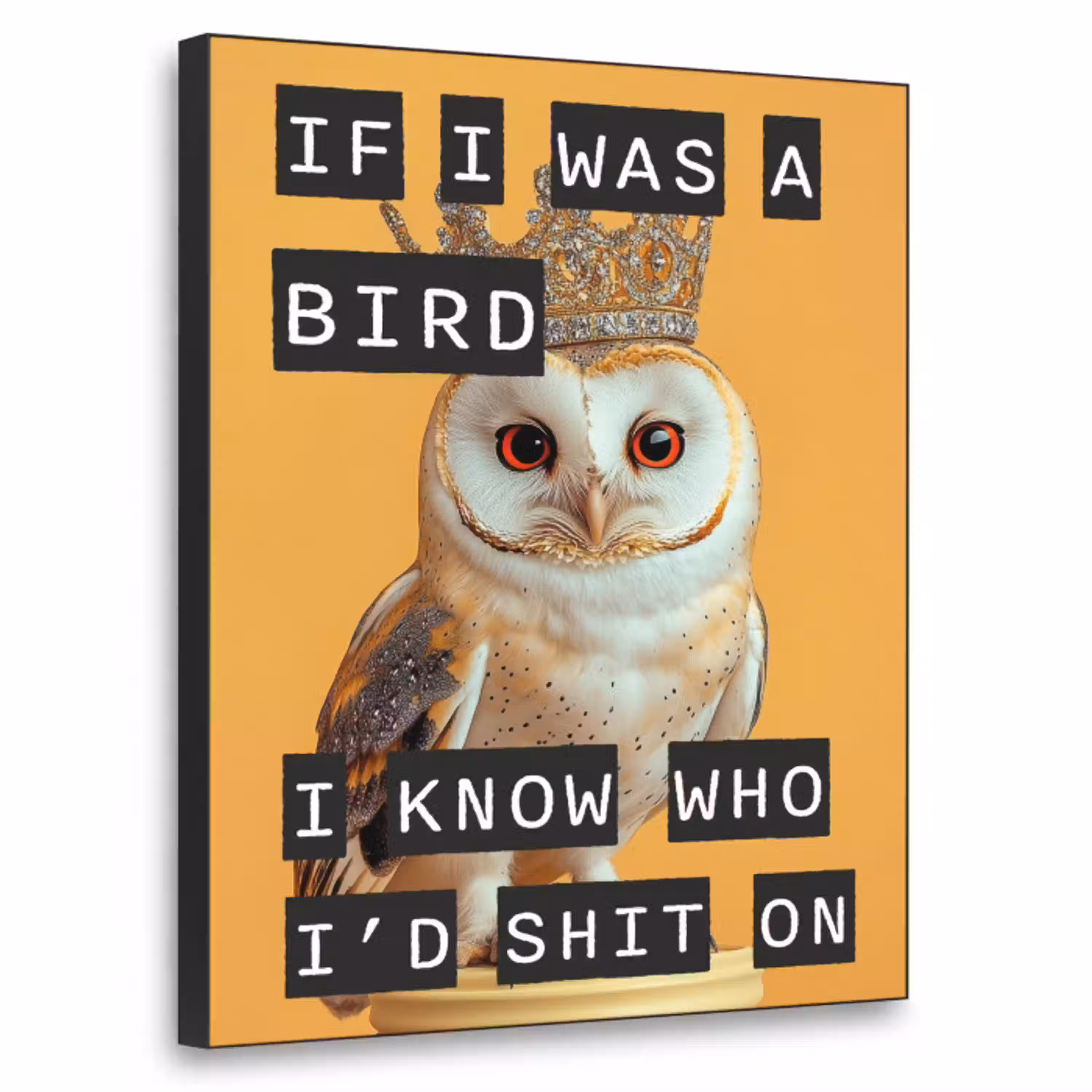 Geel - Uil - Vogel - Decoratie Textielframe zwart klein -3d