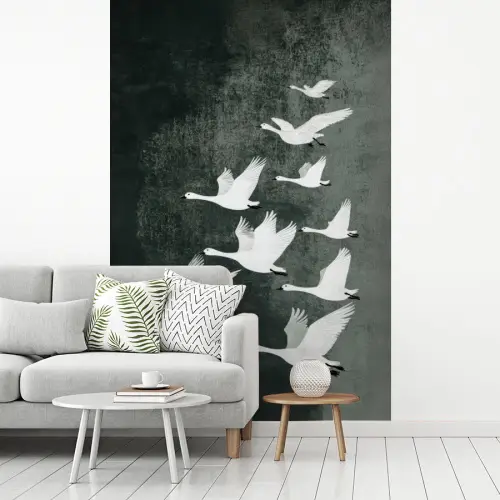 Vogel - Japandi - Groen fotobehang vinyl groot -woonkamer