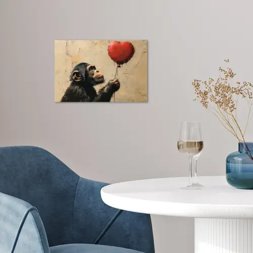 Street art - Chimpansee - Ballon - Graffiti - Banksy poster papier klein -sfeer3