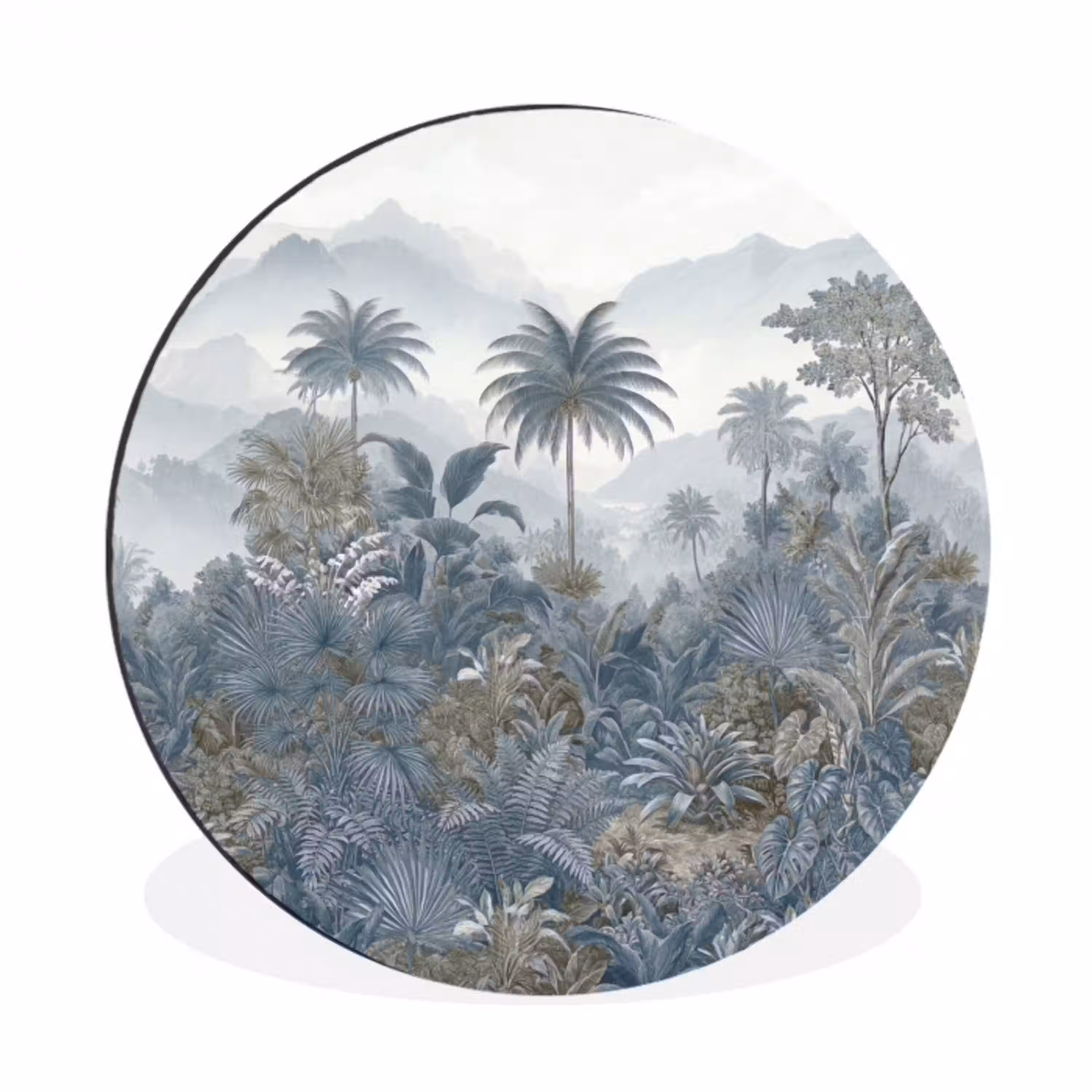 Jungle - Landschap - Blauw Wandcirkel aluminium klein -3d