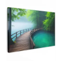 Brug - Water - Rivier - Bos Tuinposter op houten frame 2 cm dik klein -3d