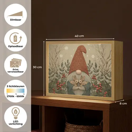 Kerstgnome - Konijntjes - Kleurrijk Light Box met batterij (Wandlamp) middel -USP_websiteoverzichtNL