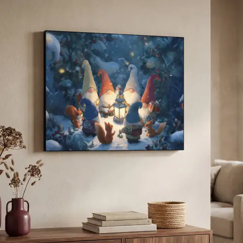 Winter - Gnooms - Eekhoorns - Meerkleurig Textielframe zwart klein -sfeer3