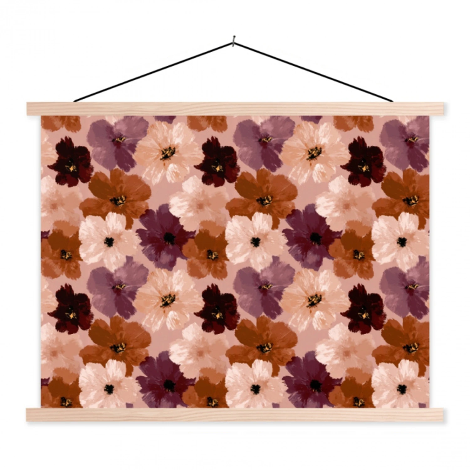 Bloemen - Abstract - Aardetinten textielposter latten blank klein 122 -3d