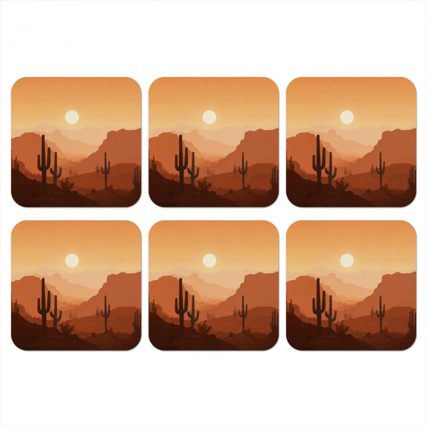 Landschap - Woestijn - Cactussen - Zon onderzetter kurk middel -3d