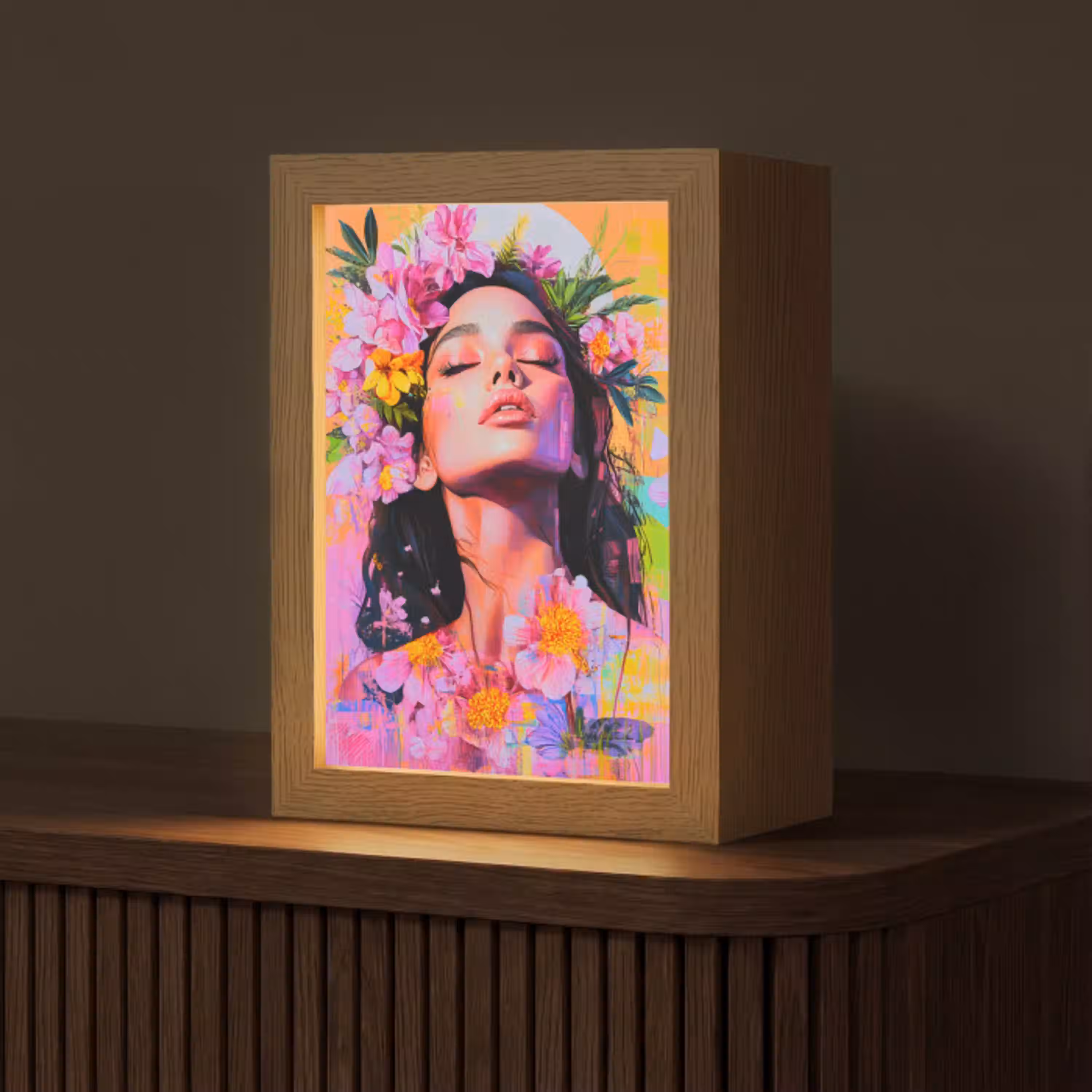 Portret - Bloemenkroon - Vrouw Light Box met kabel (Tafellamp) klein -z3d_website