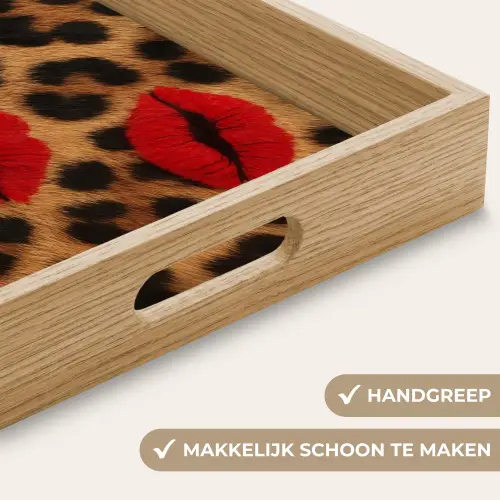 Lippen - Drie - Rood - Panterprint Dienblad Rechthoek middel -USP_HandgreepNL