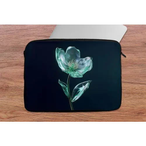 Bladeren - Bloem - Glazen - Donkerblauw laptophoes neopreen klein -tafel