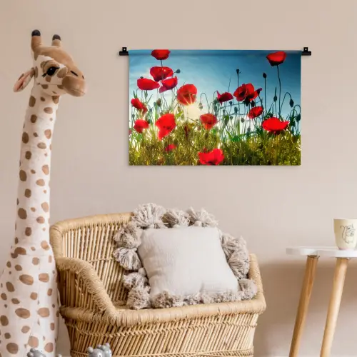 Klaprozen - Toscane - Zon - Rood - Blauw Wandkleed katoen klein -wsfeer5_kind