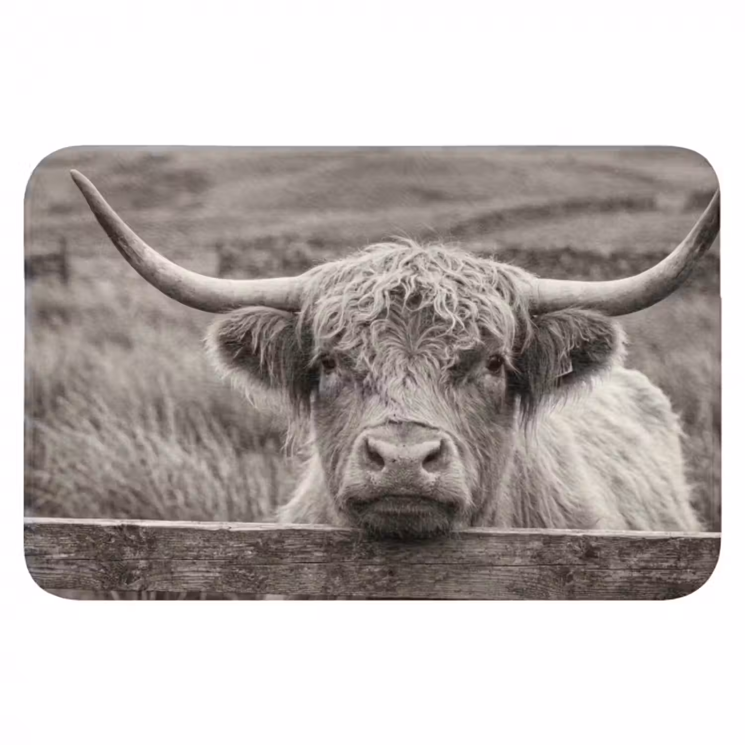 Badmat - Schotse hooglander - Zwart - Wit - Hout