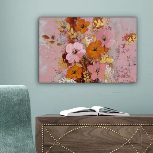 Schilderij - Bloemen - Rustiek - Roze canvas 2cm klein -sfeer4