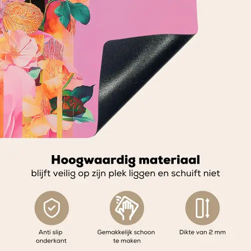 Vrouw - Bloemen - Paars - Abstract Inductie beschemer met haakjes klein -ky-onderkant-nl
