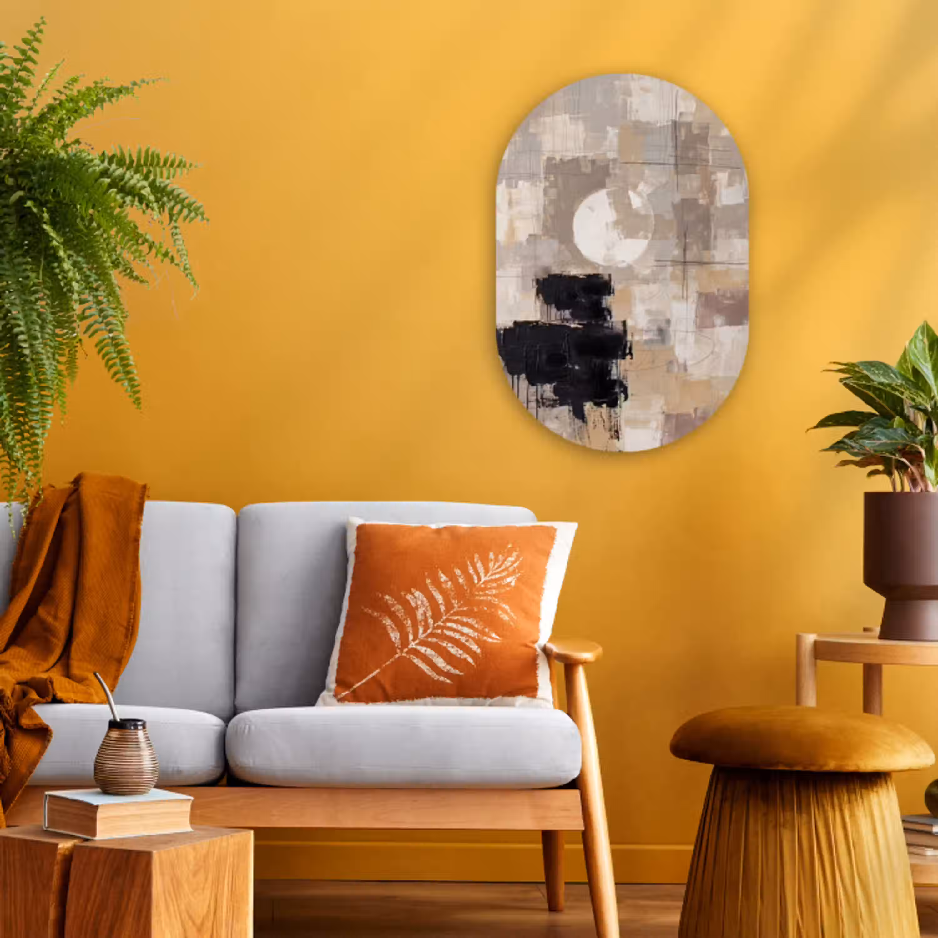 Abstract - Cirkel - Modern - Beige - Zwart - Minimalistisch Wandcirkel Ovaal Forex klein -sfeer4