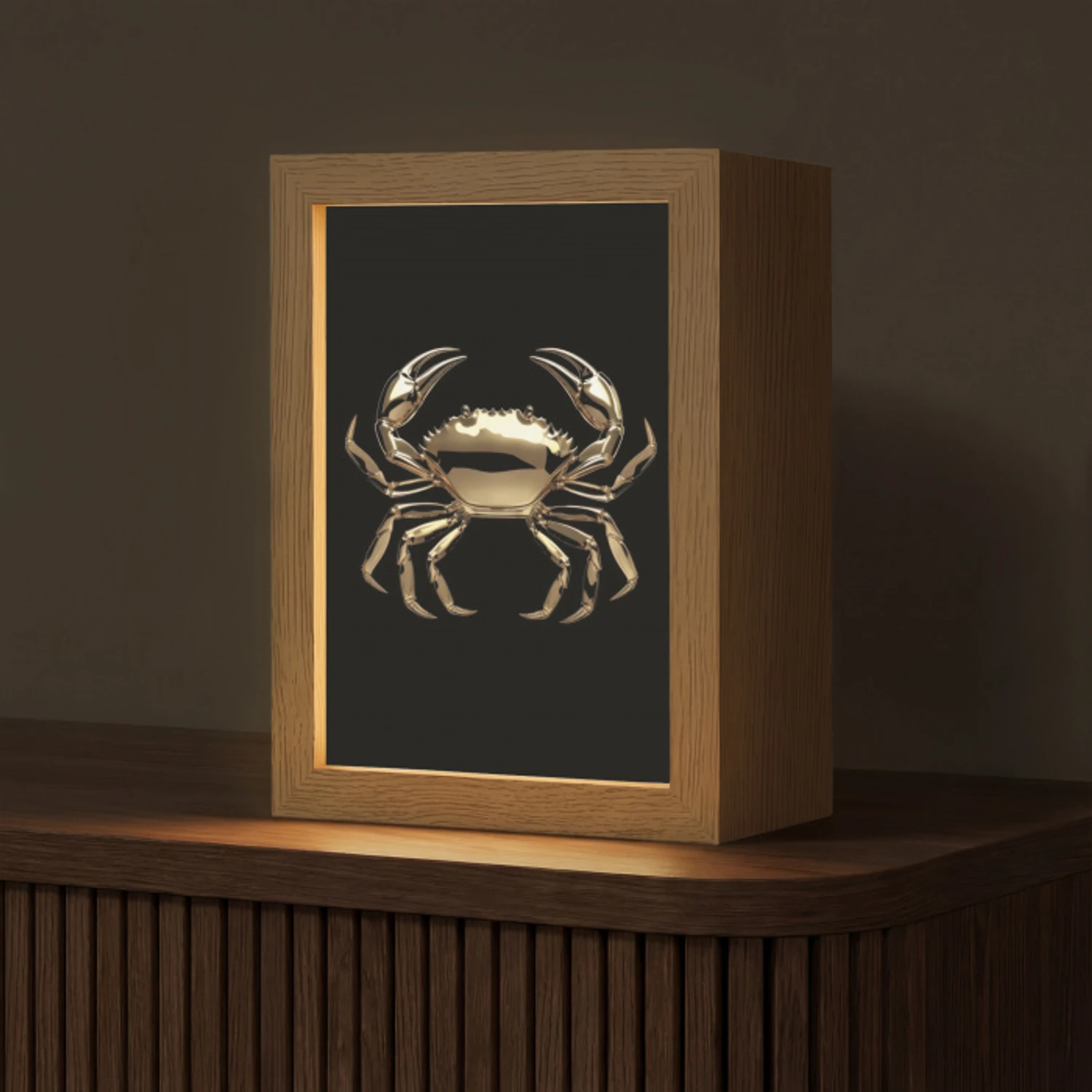 Goud - Krab - Dieren - Zwart Light Box met kabel (Tafellamp) klein -z3d_website
