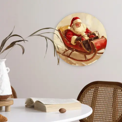 Kerst - Slee - Kerstman Wandcirkel kunststof plaat 5mm dik klein -sfeer4