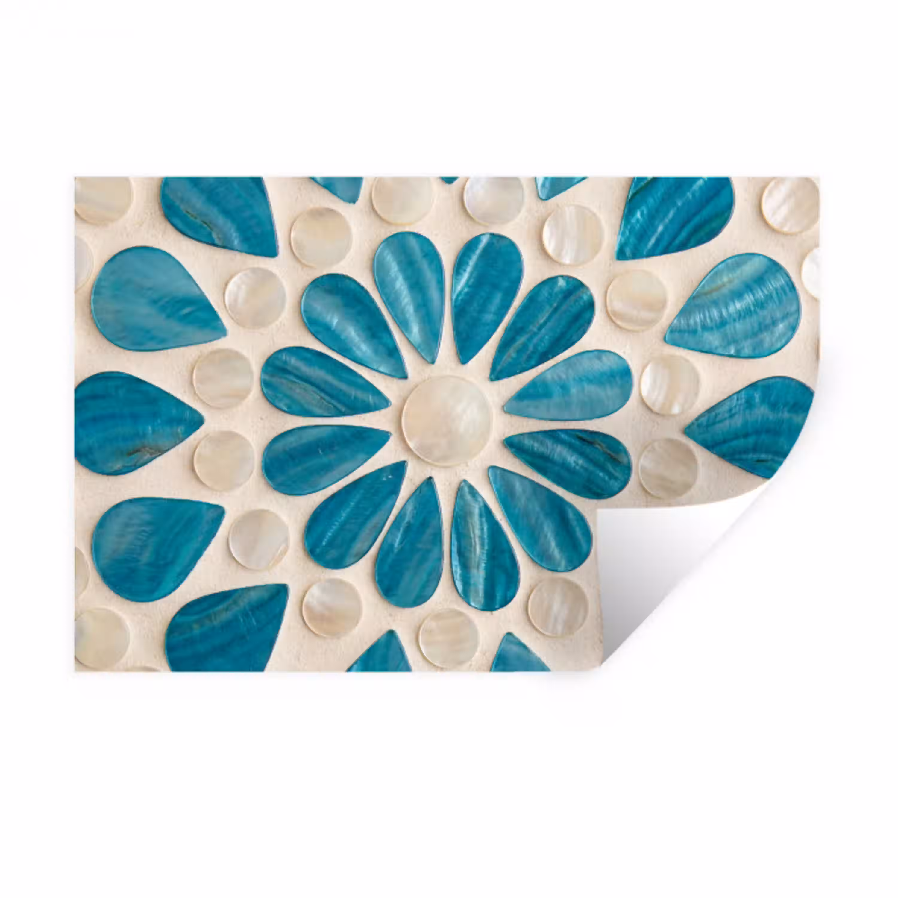 Patroon - Mozaïek - Schelpen - Abstract - Turquoise Muursticker klein -3d