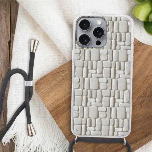 Reliëf - Structuur - Wit Hoesje iPhone 16 Pro Max met koord klein 804 -sfeer4