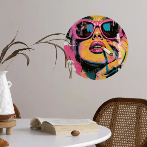 Portret - Vrouw - Abstract - Zonnebril Wandcirkel behangsticker klein -sfeer3