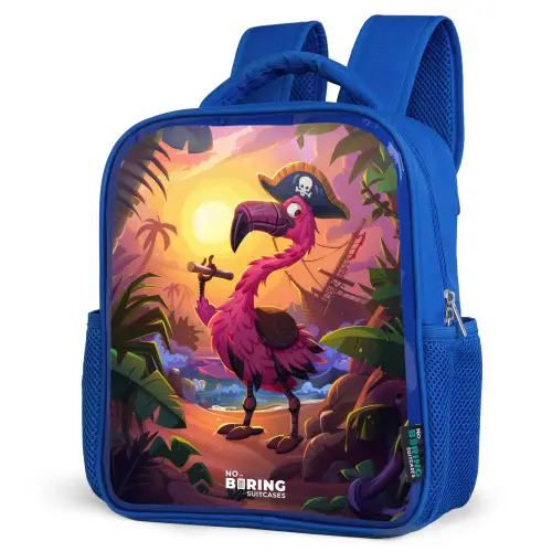 Piraten flamingo op een tropisch pad Kinderrugzak - Blauw middel -schuin
