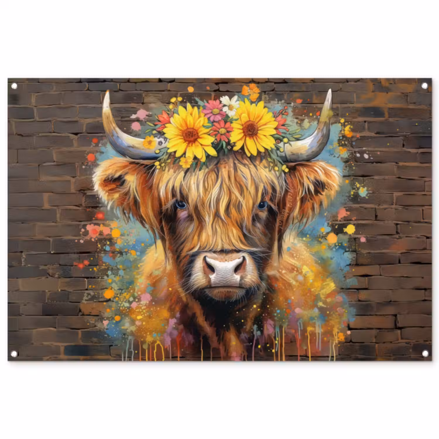 Tuinposter - Hooglander met Bloemenkroon