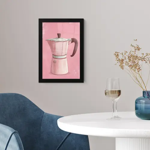 Roze - Mokkapot - Illustratie - Koffie fotolijst zwart zonder passe partout klein -sfeer4