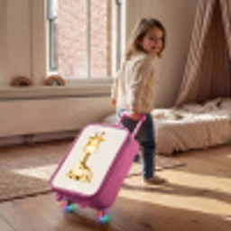 Liggende giraffe illustratie op beige achtergrond Kinderkoffer - Roze klein -sfeer1