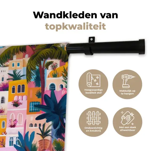 Kleurrijk - Roze - Oranje - Geel - Bloemen Wandkleed katoen klein -sfeer2