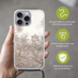 Jungle - Tropisch - Natuur -Vintage - Beige Hoesje iPhone 16 Pro Max met koord klein -sfeer2_NL