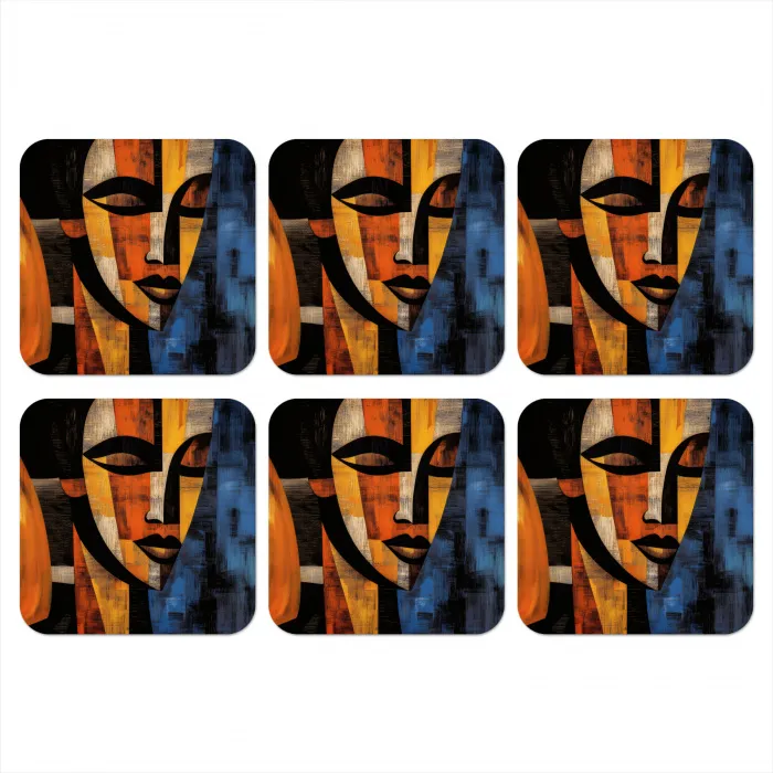 Abstract - Portret - Kleurvakken onderzetter kurk middel -3d