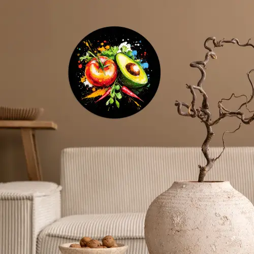 Tomaat - Avocado - Peper - Graffiti - Verf - Modern Wandcirkel behangsticker klein -sfeer1