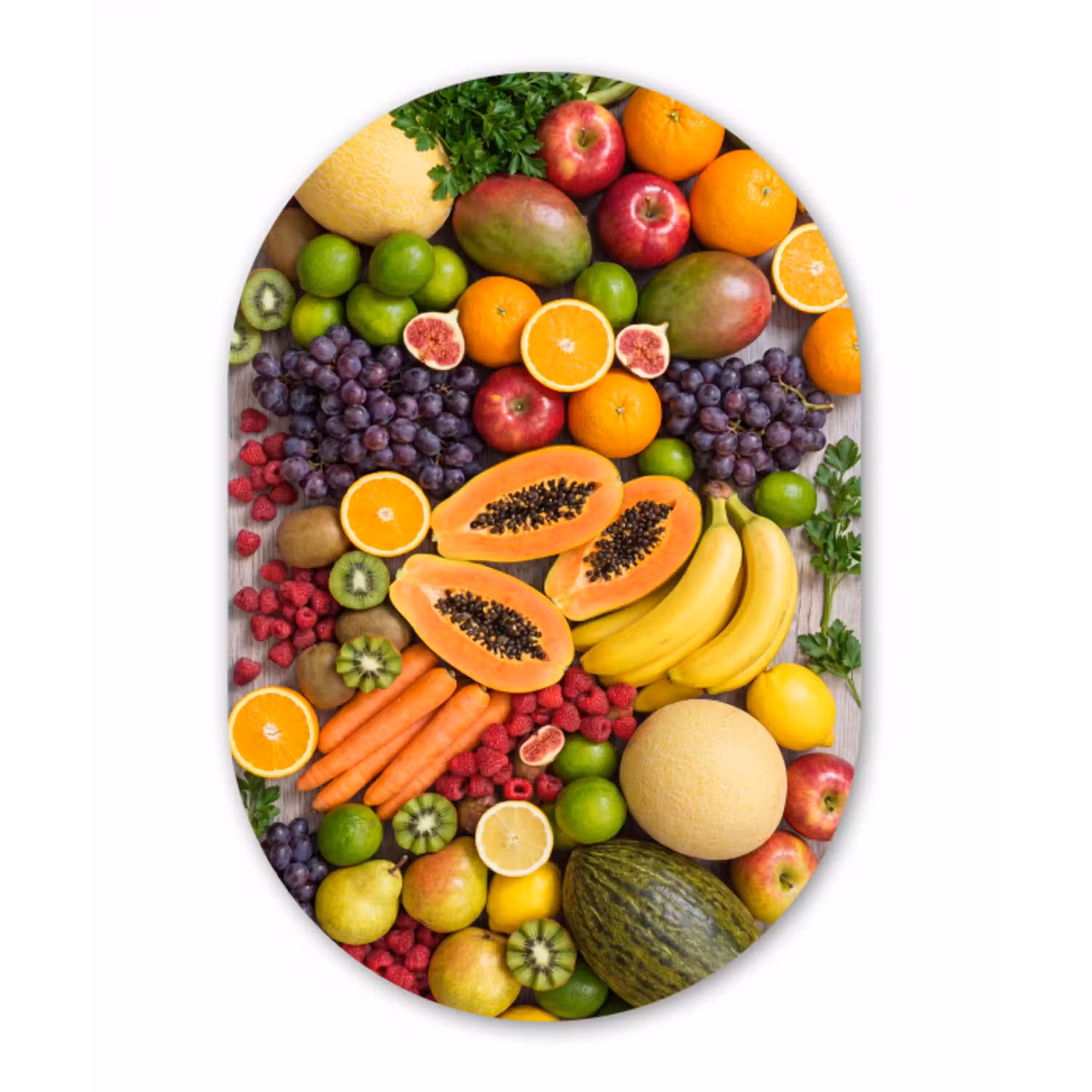 Eten - Fruit - Groenten - Vers - Kleurrijk Wandcirkel Ovaal Aluminium middel -3d
