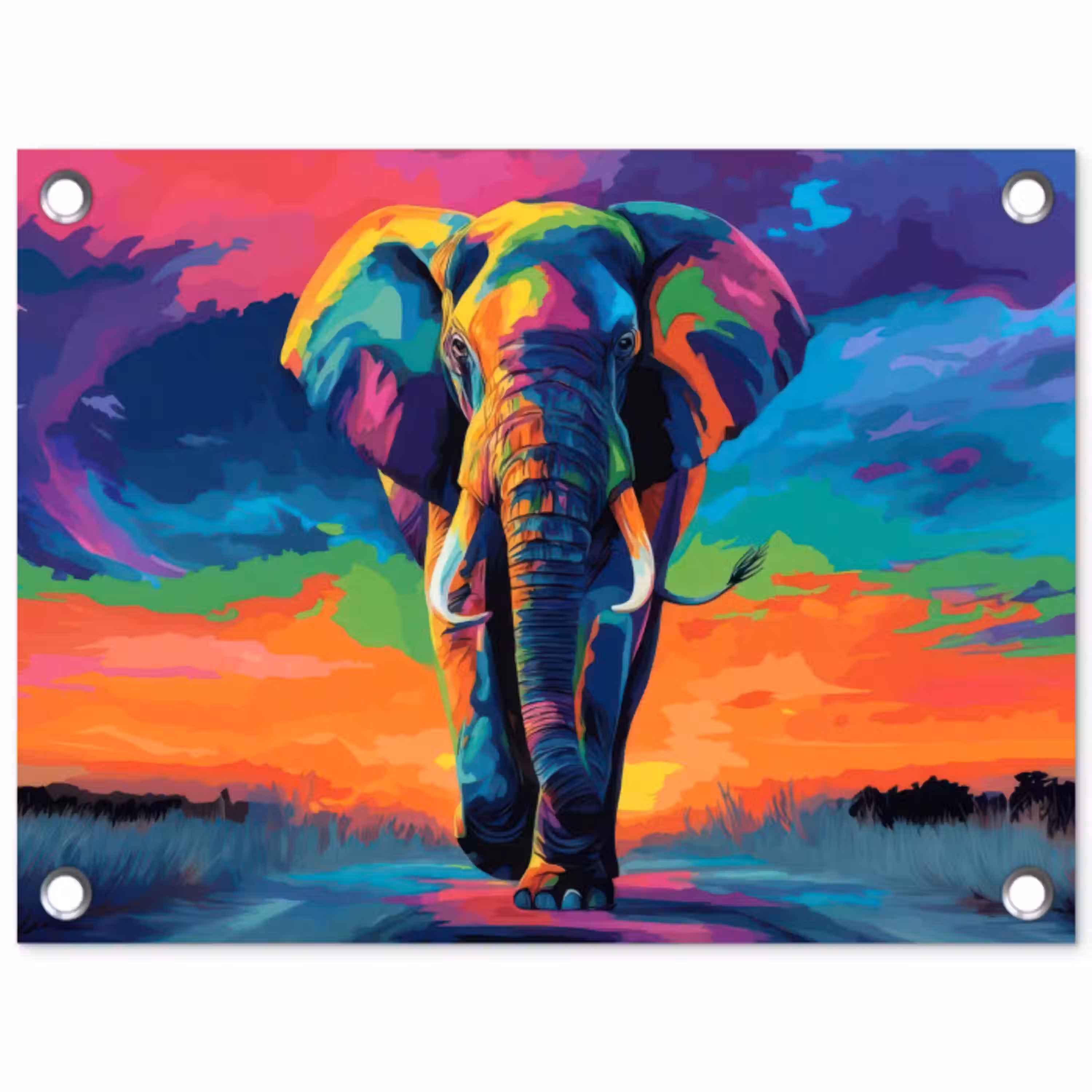 Olifant - Kleurrijk - Lucht - Abstract tuinposter los doek klein -3d