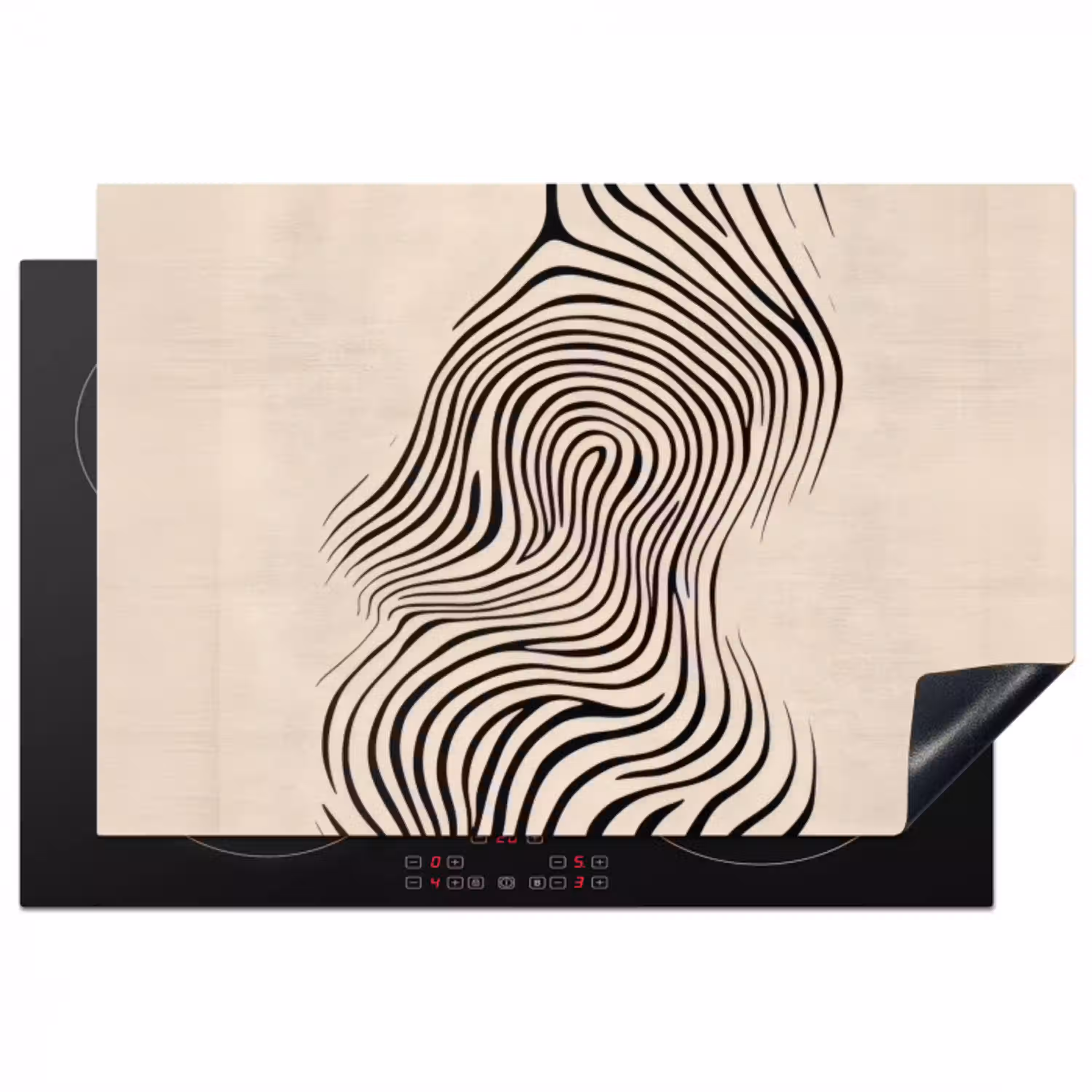 Lijnen - Abstract - Golvend - Zwart Inductie beschermer vinyl 3mm klein -3d