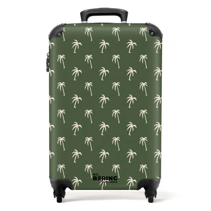 Patronen - Kleine palmbomen op donker olijfgroen NBS - Handbagage koffer - Kinderen Unisex middel -productfoto_recht