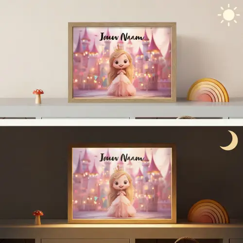 Prinses - Roze - Kasteel Light Box met batterij (Wandlamp kind) middel -sfeer3_kind