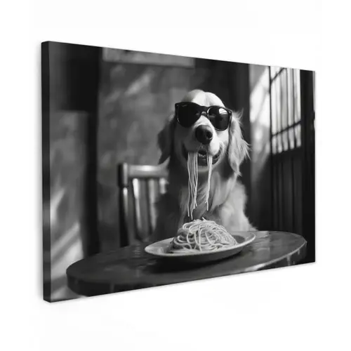 Golden Retriever - Hond - Vrolijk -  Bord spaghetti - Zwart - wit canvas 2cm klein -z3d