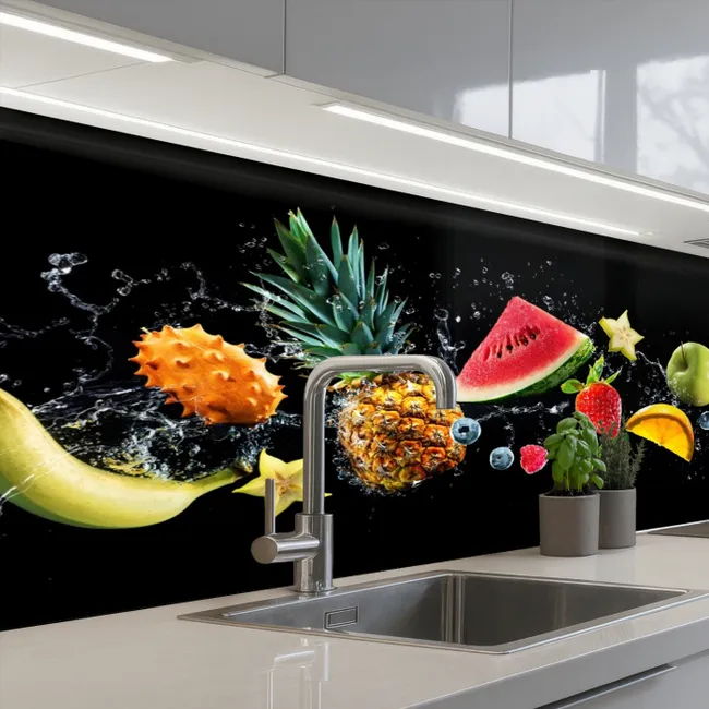 Splash - Fruit - Zwart keuken achterwand 2 middel -3d_schuin