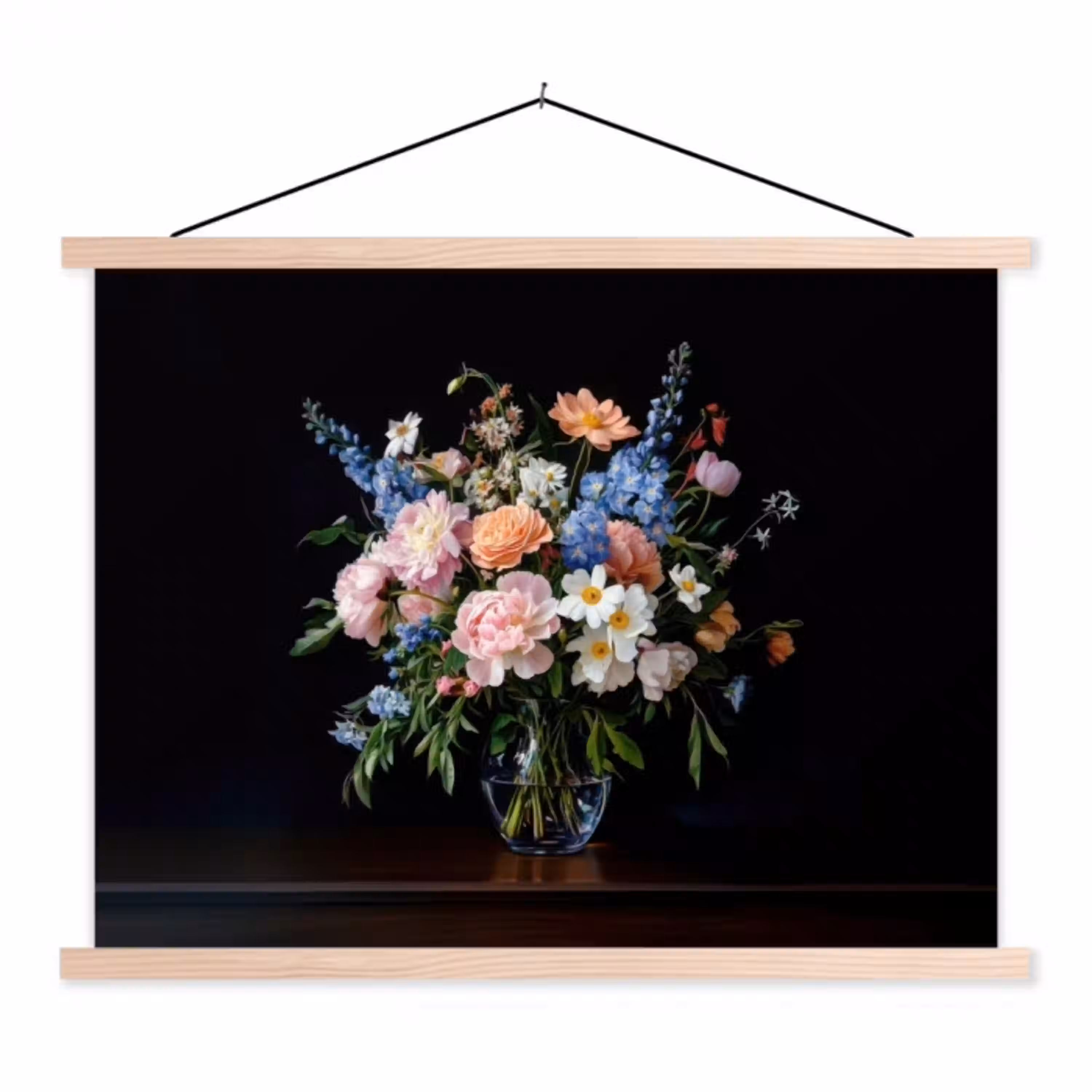 Pastel - Bloemen - Glazen - Vaas textielposter latten blank klein -3d