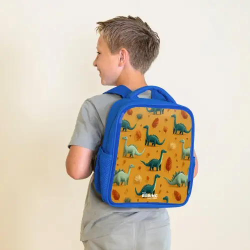 Dino - Dieren - Patroon Kinderrugzak - Blauw middel -sfeer2